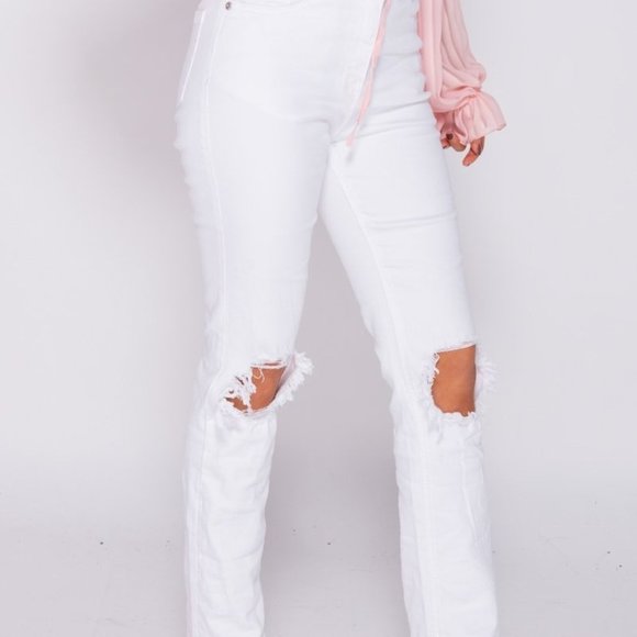 Sale🎉White Distressed Straight Leg Jeans - Picture 4 of 6